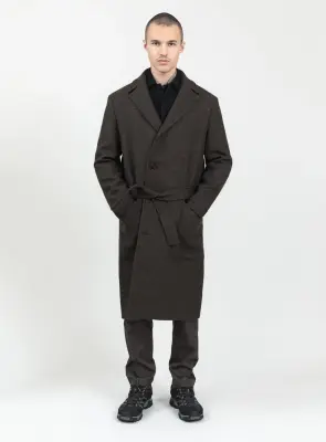 Bathrobe Coat in Chocolate 100% Italian Wool — photo 5