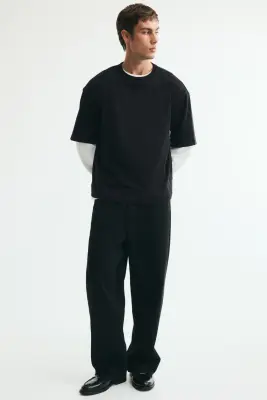 T-shirt Relaxed Fit en interlock - Noir — photo 1