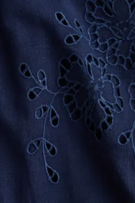 Robe de plage en coton avec broderie anglaise - Bleu marine — photo 4