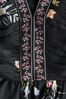 Top péplum avec bretelles à nouer - Noir/fleuri — photo 4