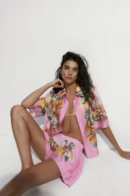 Short imprimé avec taille élastique - Rose/citrons — photo 2