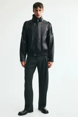 Veste de style motard en tissu enduit - Noir — photo 3