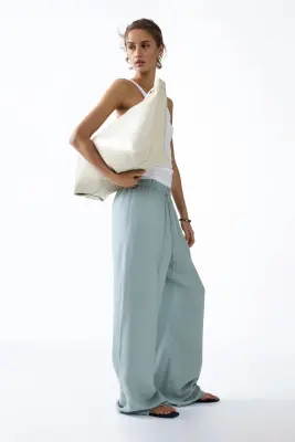 Pantalon en lin mélangé - Turquoise clair — photo 2