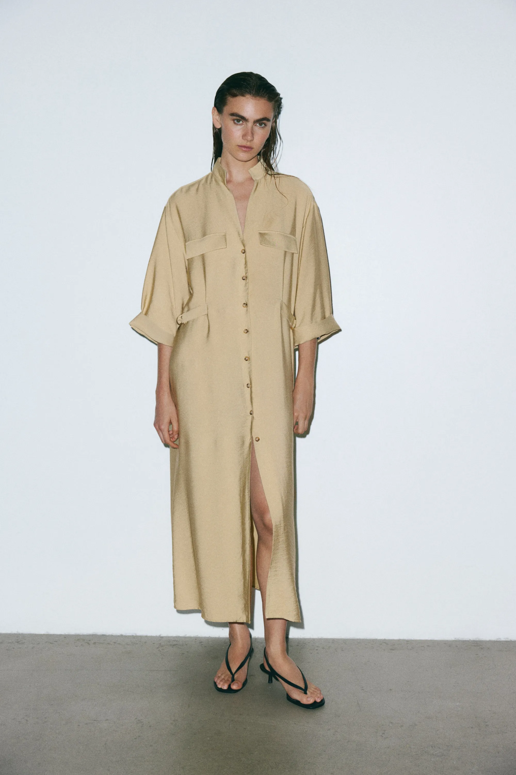 Robe chemise cintrée - Beige
