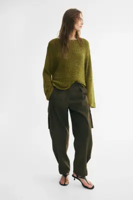 Pull oversize en maille texturée - Vert kaki chiné — photo 1