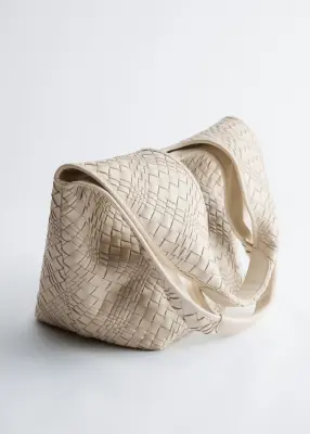 Sac fourre-tout en cuir tressé - Beige clair — photo 4