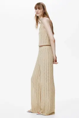 Pantalon en maille avec taille élastique - Beige — photo 3