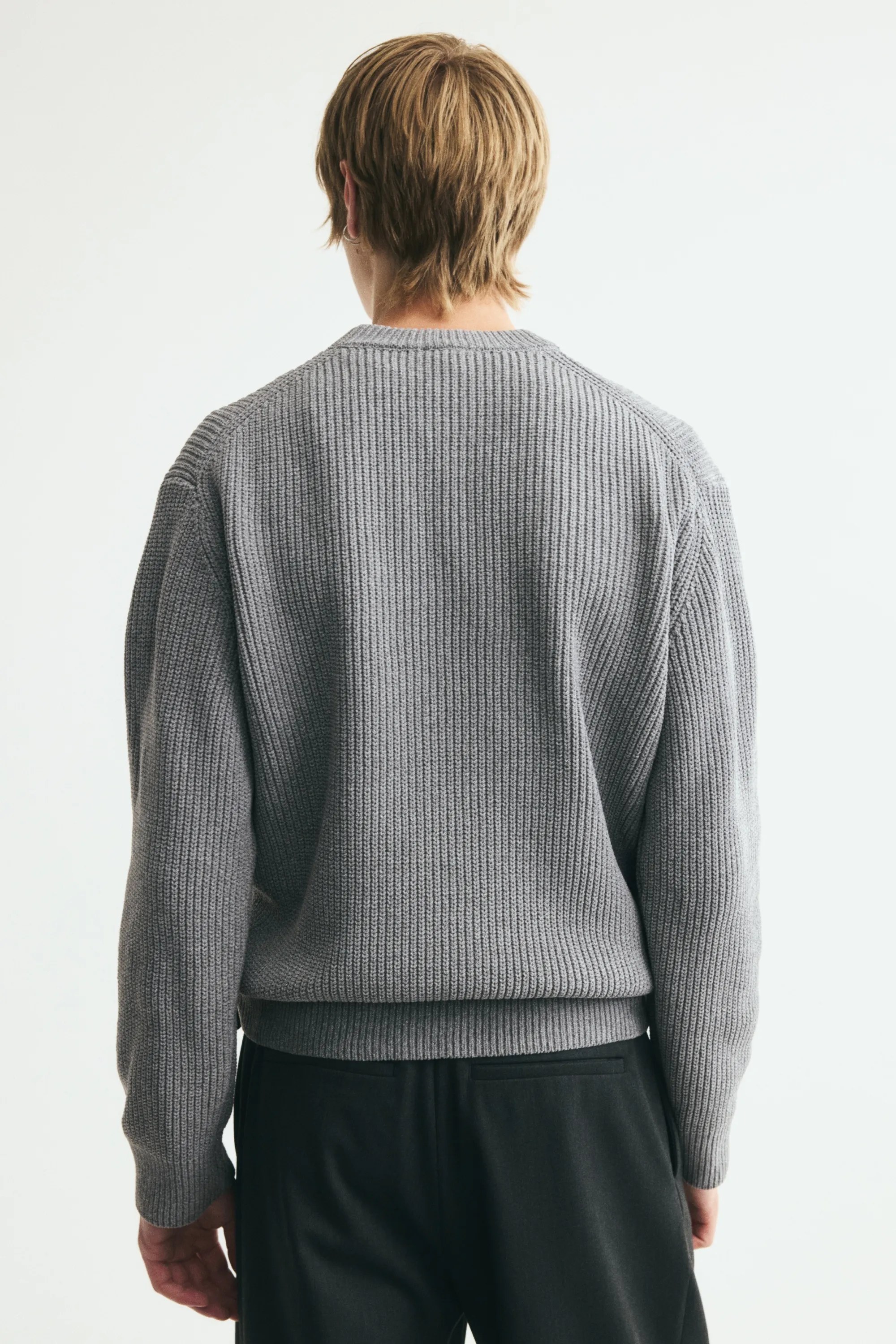 Pull Relaxed Fit en maille côtelée - Gris