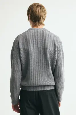 Pull Relaxed Fit en maille côtelée - Gris — photo 1