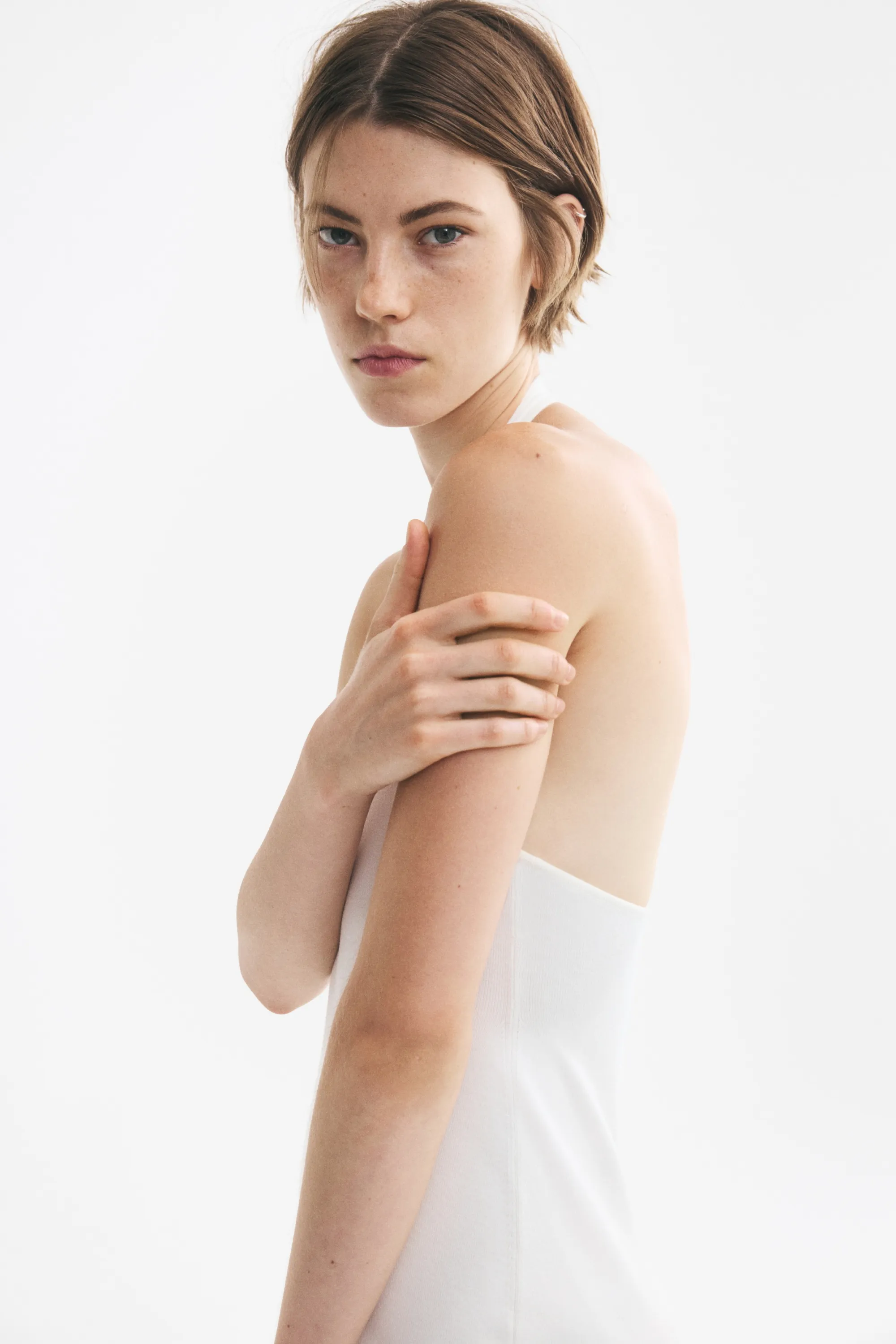 Robe dos nu de longueur mi-mollet - Crème