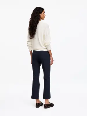 Pantalon évasé raccourci en lin et coton - Bleu foncé — photo 2