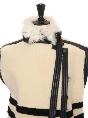 Manteau sans manche shearling en peau et cuir blanc noir Fall 2014 Prix boutique 4000€ — photo 5