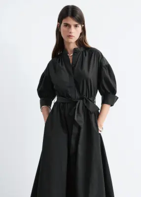 Robe ceinturée en coton - Noir — photo 3