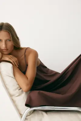 Robe sans fermeture en lin mélangé - Marron foncé — photo 2