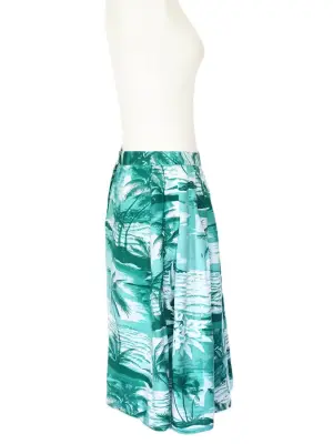 Jupe midi imprimé tropical feuilles de palmier vert et blanc Taille 38 — photo 4