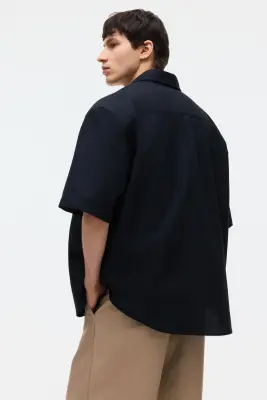 Chemise Oxford Relaxed Fit avec manches courtes - Noir — photo 3