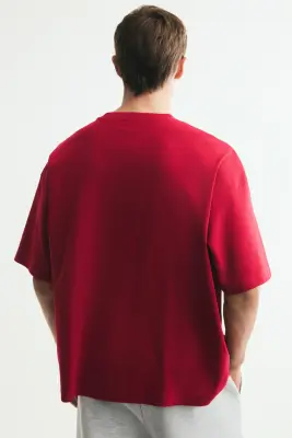 T-shirt Oversized Fit en interlock - Rouge foncé — photo 2