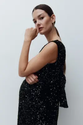 MAMA Robe à sequins avec nœud - Vert foncé — photo 2