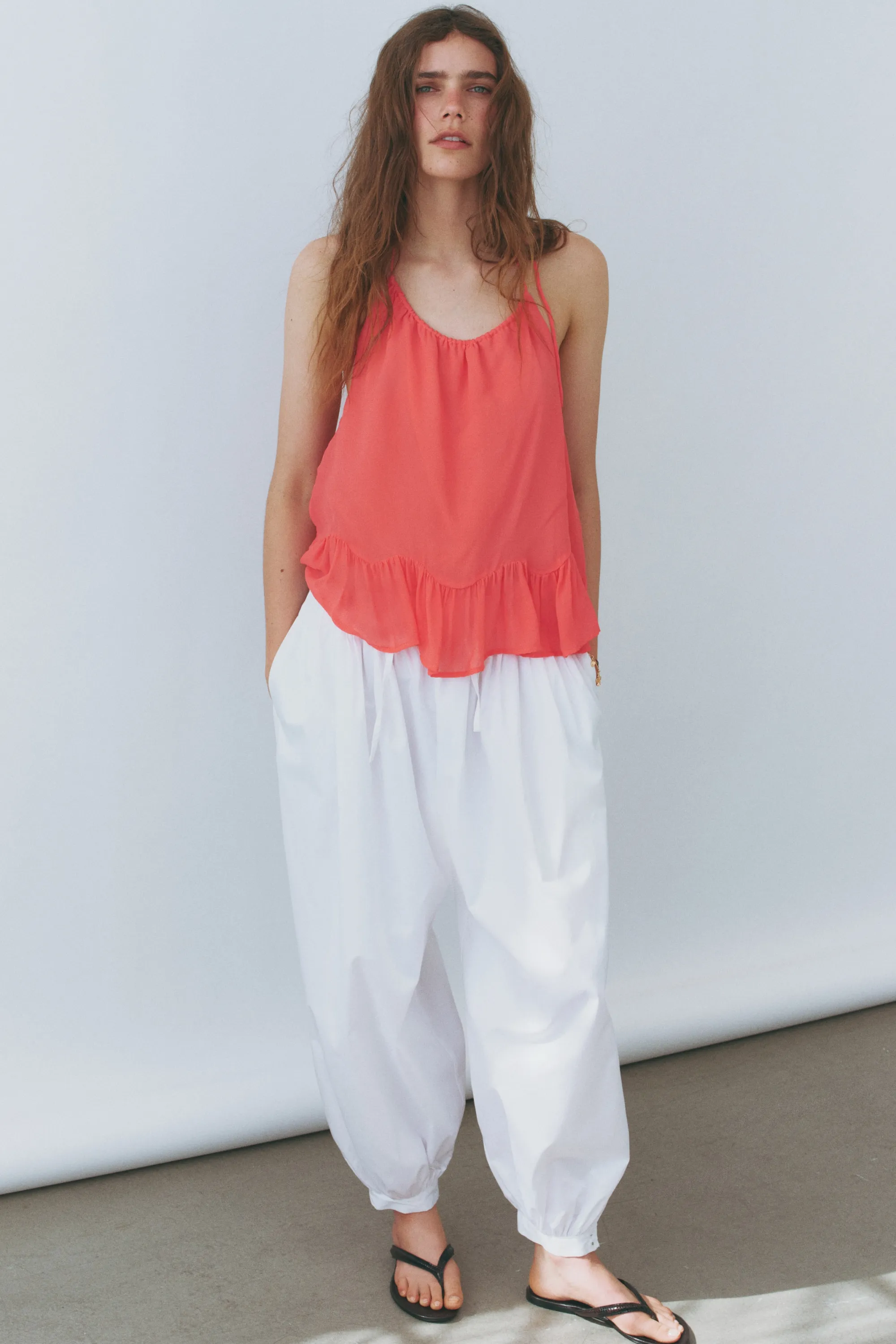 Top dos nu volanté - Rose corail