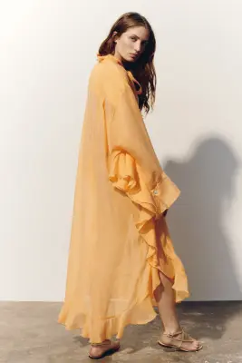 Robe caftan en lyocell mélangé - Abricot — photo 3