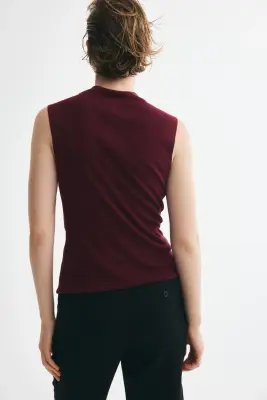 Top à effet drapé en maille - Bordeaux — photo 3
