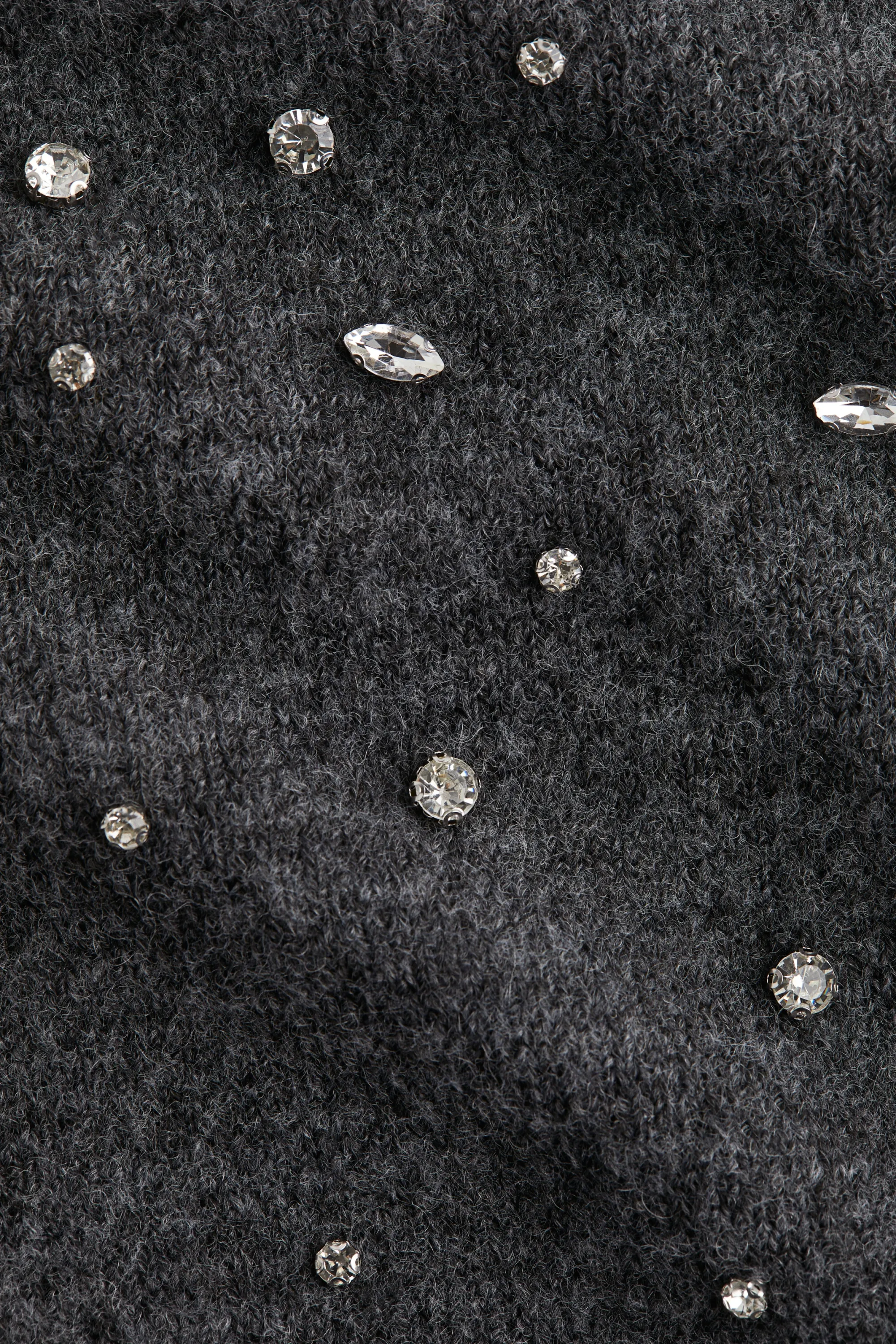 Top en maille fine avec strass - Gris foncé chiné