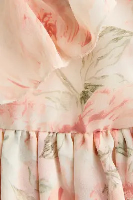 Blouse volantée avec liens à nouer - Rose clair/fleuri — photo 4