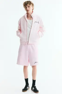 Veste imprimée Oversized Fit avec capuche et zip - Rose clair/Metallica — photo 2