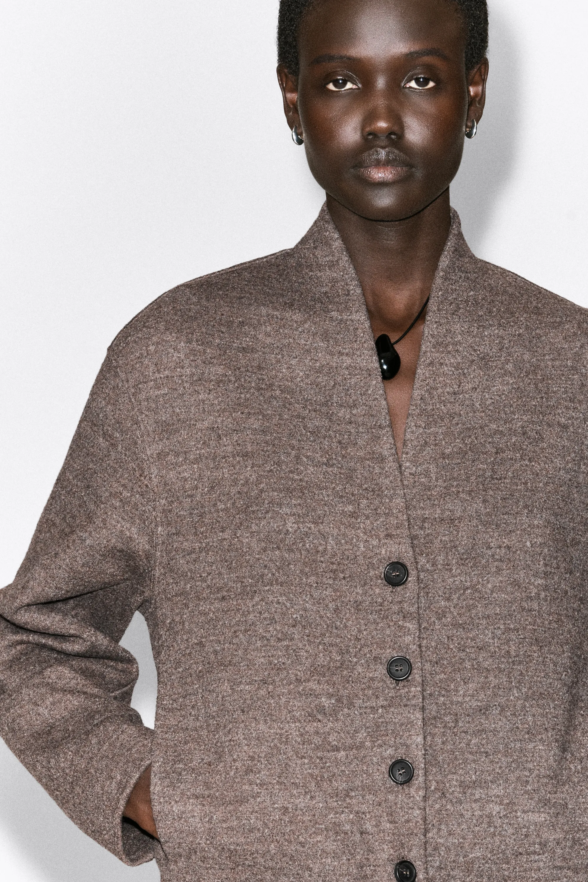 CARDIGAN À COL CHÂLE EN LAINE MÉLANGÉE BOUILLIE - BEIGE CHINÉ