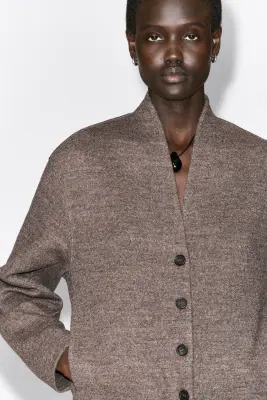 CARDIGAN À COL CHÂLE EN LAINE MÉLANGÉE BOUILLIE - BEIGE CHINÉ — photo 1