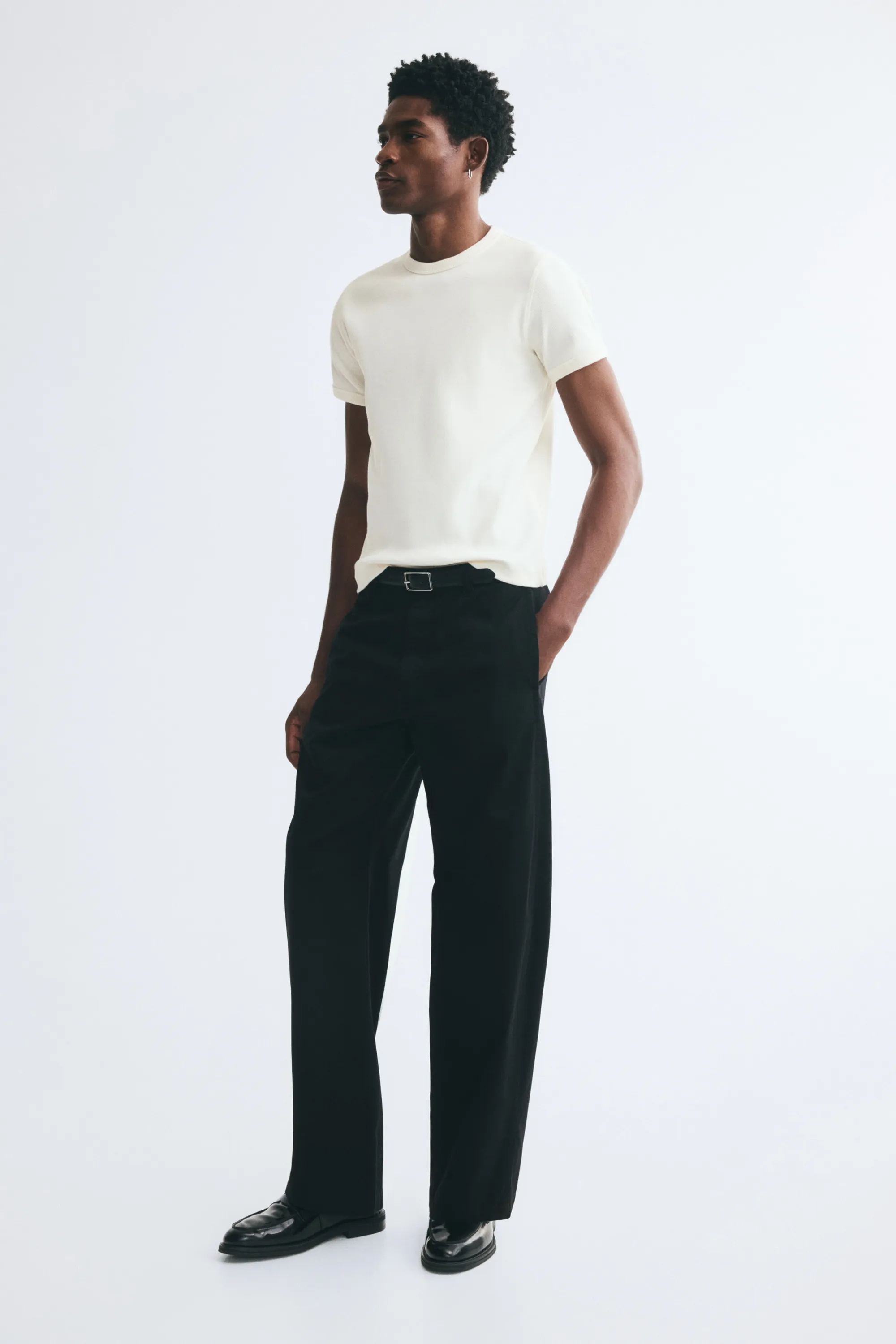 T-shirt côtelé Slim Fit - Crème