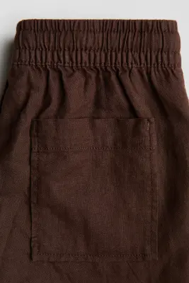 Short à cordon en lin mélangé - Marron — photo 3