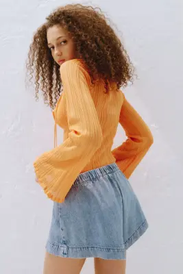 Short en denim avec taille élastique - Bleu denim clair — photo 3