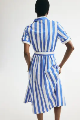 Robe chemise à manches courtes - Bleu/rayures blanches — photo 4