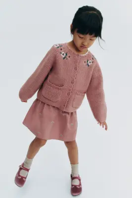 Gilet avec détails brodés - Vieux rose/fleurs — photo 2