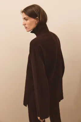 Pull en maille fine avec col zippé - Marron foncé — photo 4