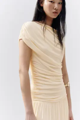 Robe en mesh à effet drapé - Jaune pâle — photo 1