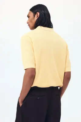 Polo Regular Fit en maille torsadée - Jaune — photo 4