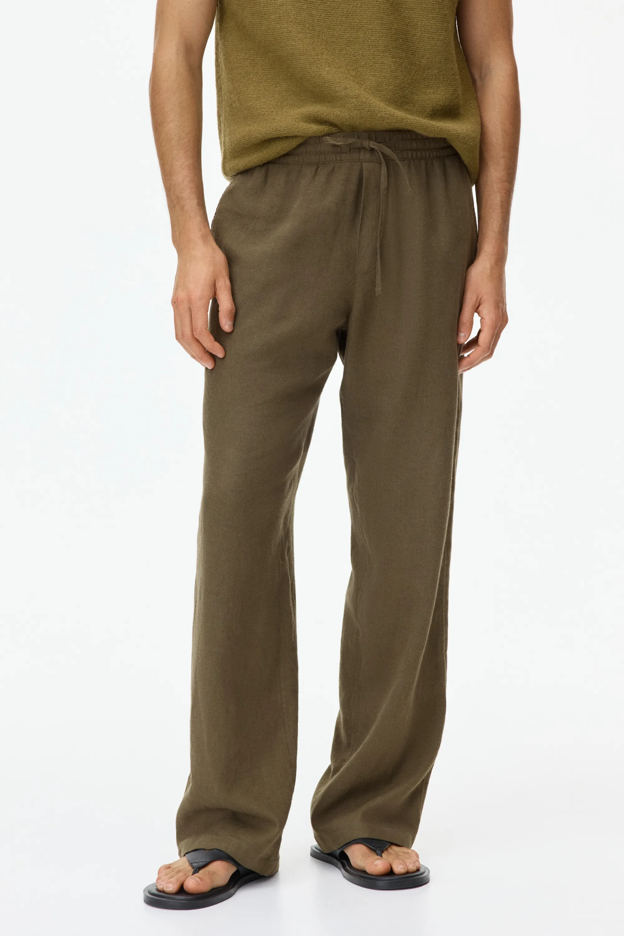 Pantalon Relaxed Fit en lin mélangé - Vert kaki