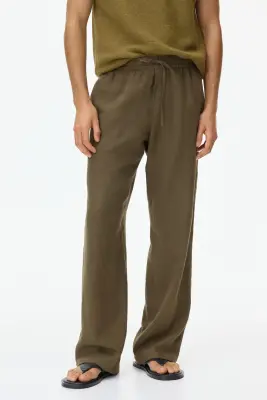 Pantalon Relaxed Fit en lin mélangé - Vert kaki — photo 1