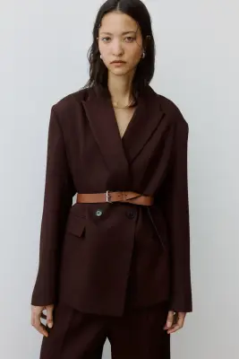 Blazer croisé avec ceinture - Marron foncé — photo 3