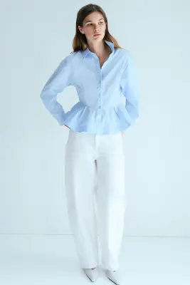 Chemise péplum en popeline - Bleu clair — photo 3