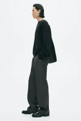 Pull Loose Fit en maille de cachemire côtelée - Noir — photo 3
