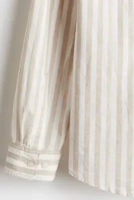 Chemise Regular Fit en lin mélangé - Beige/rayé — photo 2