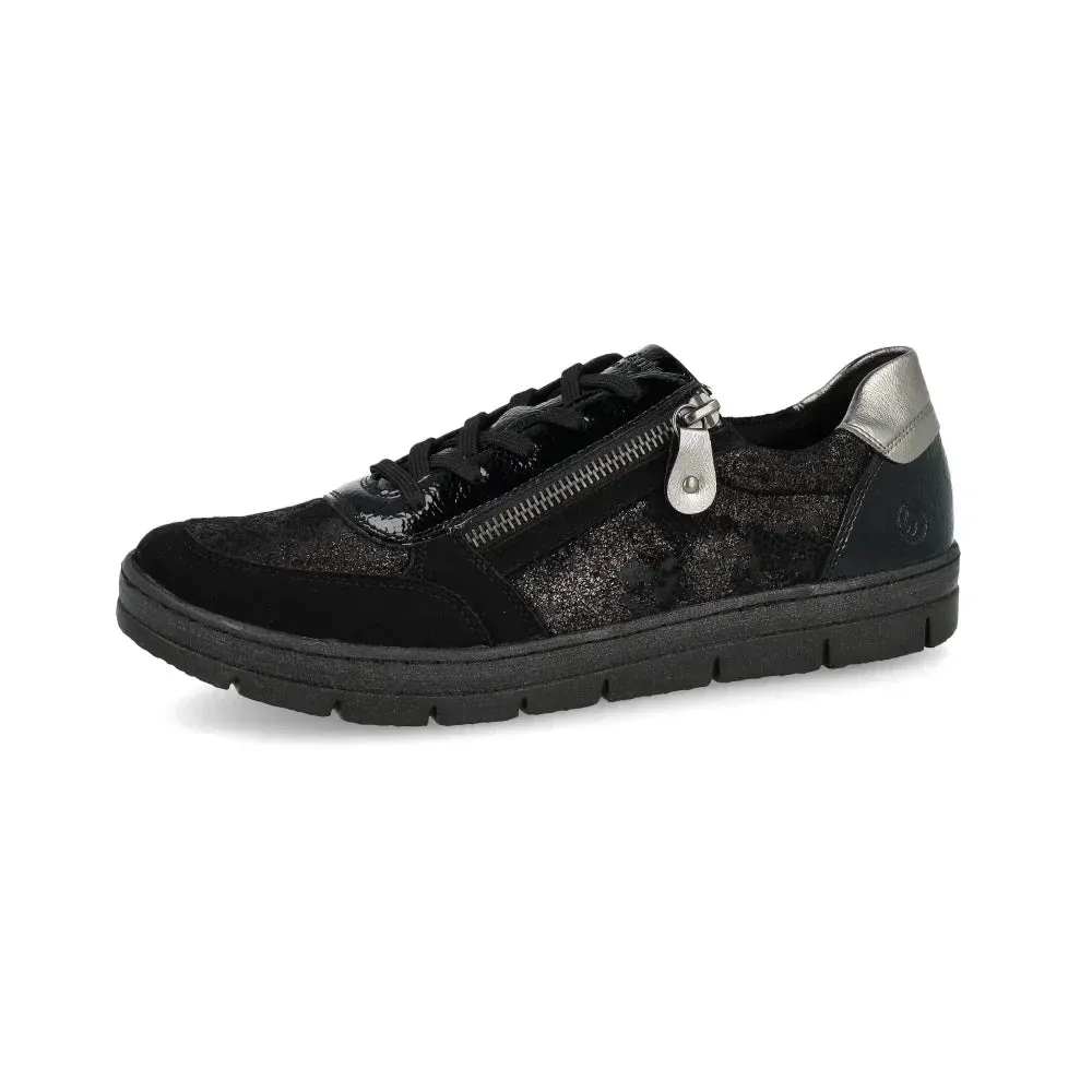 Baskets Remonte D5831-03 Noires - Cuir Lacets Zip Grande Pointure Femme