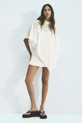 Robe avec cape superposée - Jaune clair — photo 1