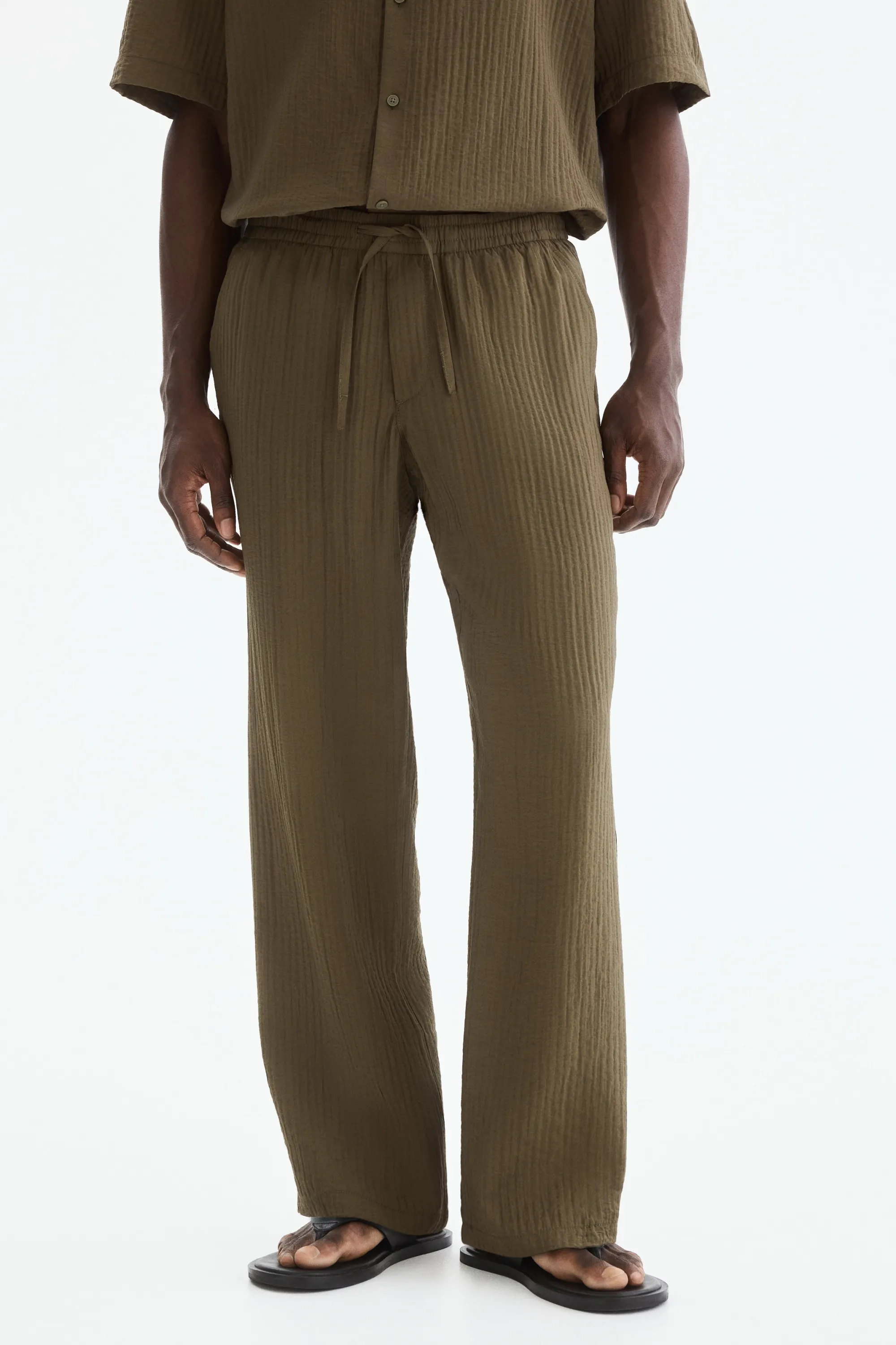 Pantalon texturé Relaxed Fit - Vert kaki