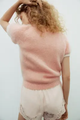 Top en mohair mélangé - Rose poudré — photo 2