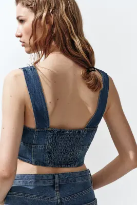 Crop top en denim - Bleu denim — photo 4