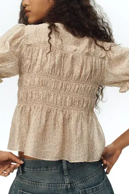 Blouse smockée - Beige clair — photo 3